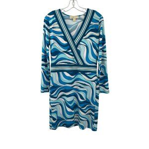 Michael Kors Womens Print Sheath Dress Long Sleeve V-Neck Size Medium